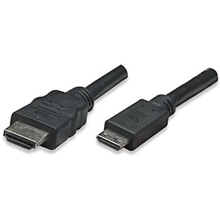 Manhattan High Speed HDMI Cable, Mini HDMI Male/HDMI Male, 6', Black - Supports HDMI Ethernet Channel, Audio Return Channel, 3D Video, 4K Display and Deep Color