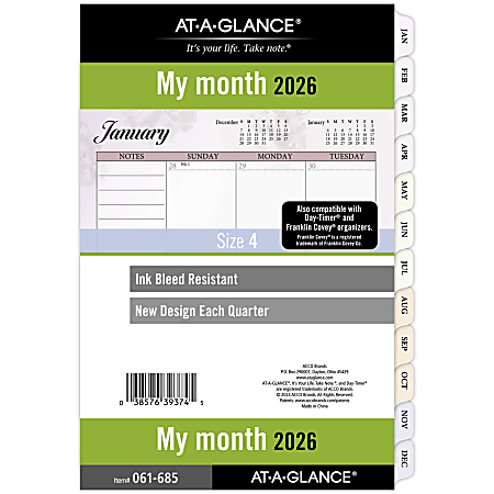 AT-A-GLANCE® 2026 Monthly Planner Refill, Loose-Leaf, Desk Size, 5 1/2" x 8 1/2", 06168526