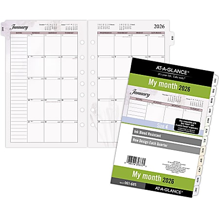 AT A GLANCE 2026 Monthly Planner Refill Loose Leaf Desk Size 5 12 x 8 ...