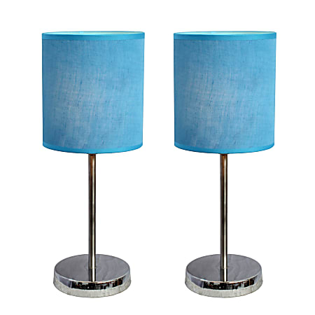 Simple Designs Mini Basic Table Lamp with Fabric Shade, 11"H, Blue/Chrome, 2pk