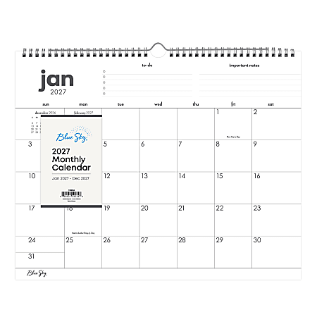2027 To Do Standard Monthly Wall Calendar 15x12