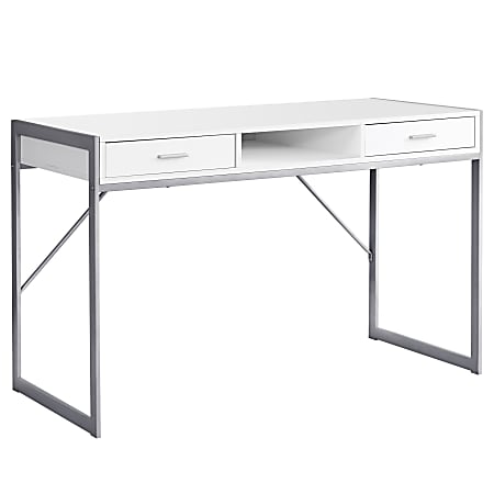 Monarch Specialties Computer Desk With Drawers, White/Silver