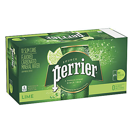 Perrier Sparkling Mineral Water, Lime, 8.45 Oz, Pack Of 10