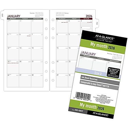 AT A GLANCE 2026 Monthly Planner Refill Loose Leaf Portable Size 3 34 x ...
