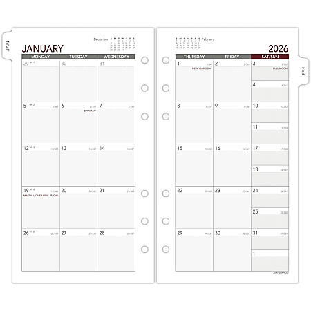 AT A GLANCE 2026 Monthly Planner Refill Loose Leaf Portable Size 3 34 x ...