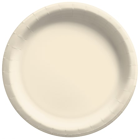 Amscan Round Paper Plates, Vanilla Creme, 6-3/4”, 50 Plates Per Pack, Case Of 4 Packs