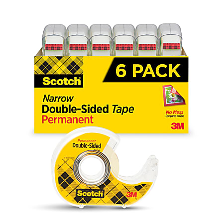 Scotch® Double-Sided Tape, 1/2" x 500", Clear, Pack Of 6 Rolls