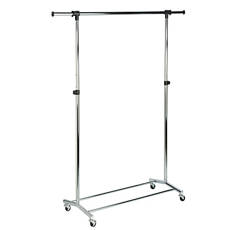 Honey Can Do Adjustable Rolling Clothes And Garment Rack, 70-1/2”H x 18-3/4”W x 56-3/4”D, Chrome