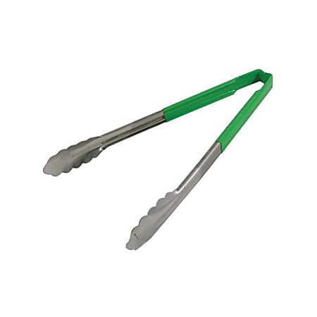 Vollrath 12" Tongs With Antimicrobial Protection, Green