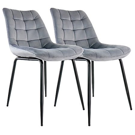 Elama Velvet Tufted Chairs, Gray/Black, Set Of 2