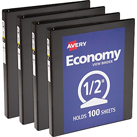 Avery® Economy View Binder, 1/2" Ring, 8 1/2" x 11", Black, Pack Of 4