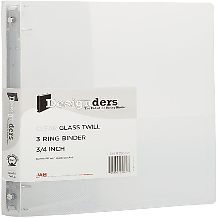 JAM PAPER 3 Ring Plastic Binder, 0.75 inch, Clear