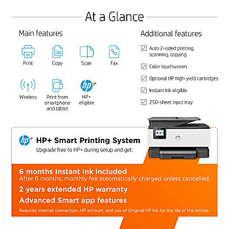 HP OfficeJet Pro 9015e Wireless All in One Color Printer with 6 months Free  Ink with HP 1G5L3A - Office Depot