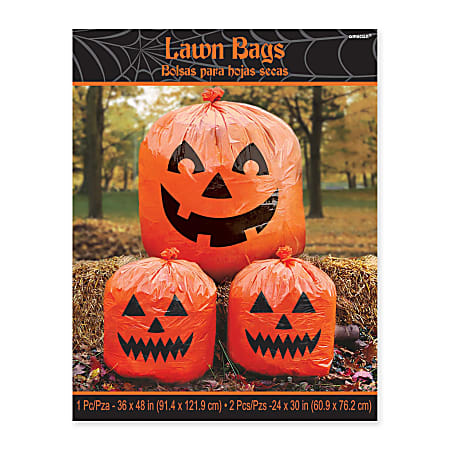 Amscan Pumpkin Lawn Bags, Orange, 3 Bags Per Pack, Set Of 5 Packs
