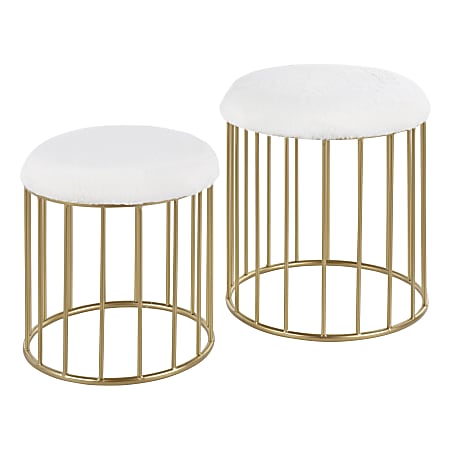 LumiSource Canary Fabric Nesting Ottomans, Gold/White, Set Of 2 Ottomans