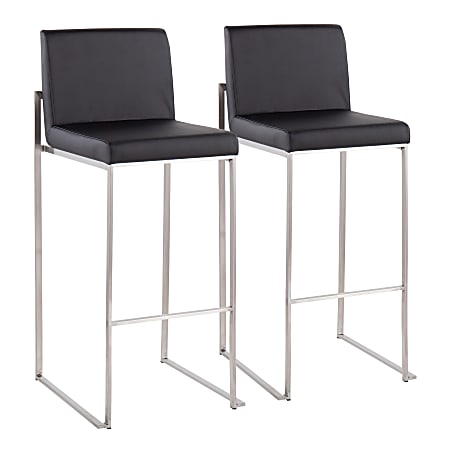 LumiSource Fuji Contemporary Counter Stools, Black/Silver, Set Of 2 Stools, B30FUJIHBSSBK2