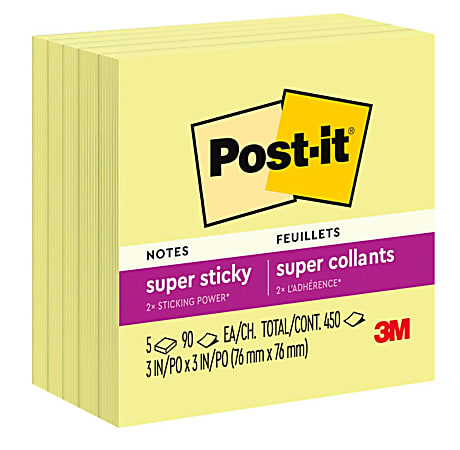 Post-it Super Sticky Notes, 3" x 3", Canary