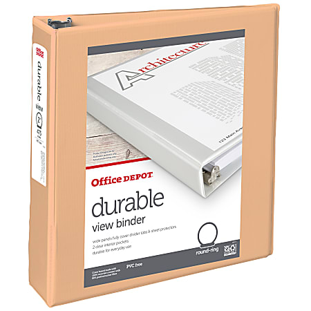 Office Depot® Durable View Binder, 2" Round Rings (375 Sheet Capacity), Peach, 1 Binder
