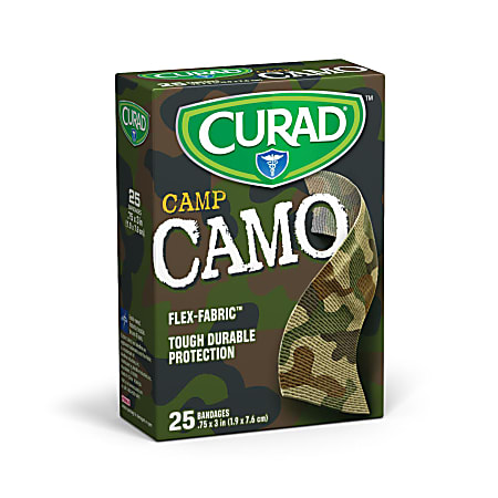 CURAD® Camo Fabric Adhesive Bandages, 3/4" x 3", Camo Green, Case Of 24