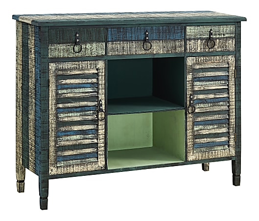 Powell Bota 2-Door 3-Drawer Server Console Table, 35-15/16"H x 47"W x 14-3/4"D, Weathered Multicolor