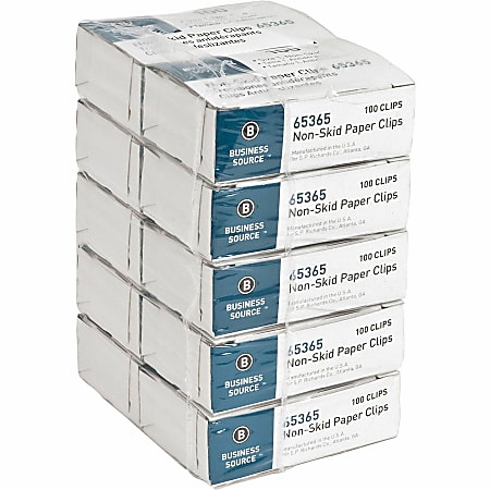 Business Source Non-Skid Paper Clips - Standard - No. 1 - 0.4" Length x 1.3" Width - Silver - Steel - 100/Box - 10 / Pack