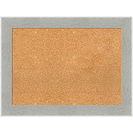 Amanti Art Rectangular Non-Magnetic Cork Bulletin Board, Natural, 33” x 25”, Glam Linen Gray Plastic Frame