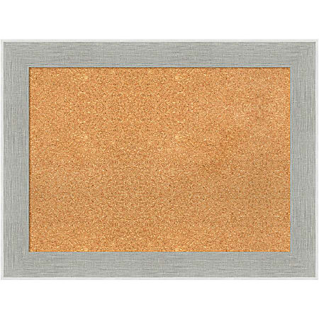 Amanti Art Rectangular Non-Magnetic Cork Bulletin Board, Natural, 33” x 25”, Glam Linen Gray Plastic Frame