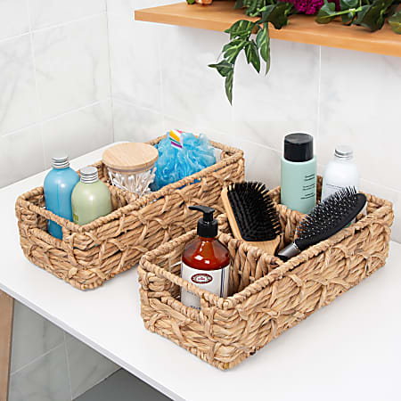 Honey Can Do Baskets With Dividers, 19-3/4”H x 14-5/8”W x 14-5/8”D, Natural, Set Of 2 Baskets