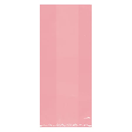 Amscan Large Plastic Treat Bags, 11-1/2”H x 5”W x 3-1/4”D, Pink, Pack Of 100 Bags