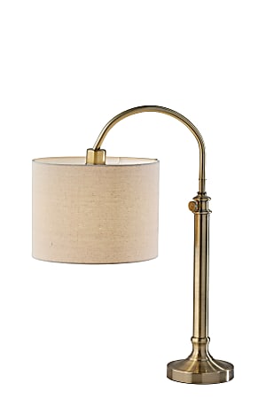 Adesso Simpleee Barton Task Table Lamp, Adjustable, 32”H, Oatmeal Linen Shade/Antique Brass Base