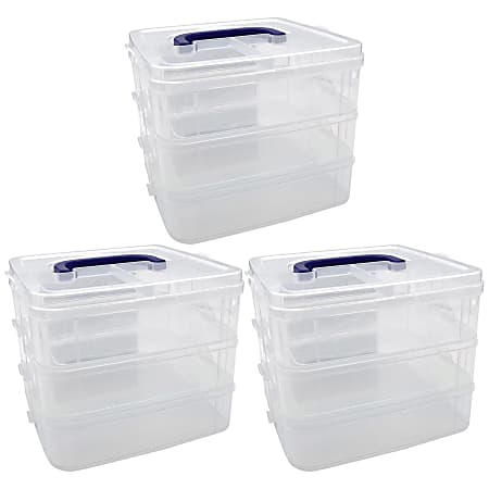 Teacher Created Resources 3-Tier Stackable Storage Containers, 7"L x 6-1/2"W x 5-3/8"H, Clear, Pack Of 3