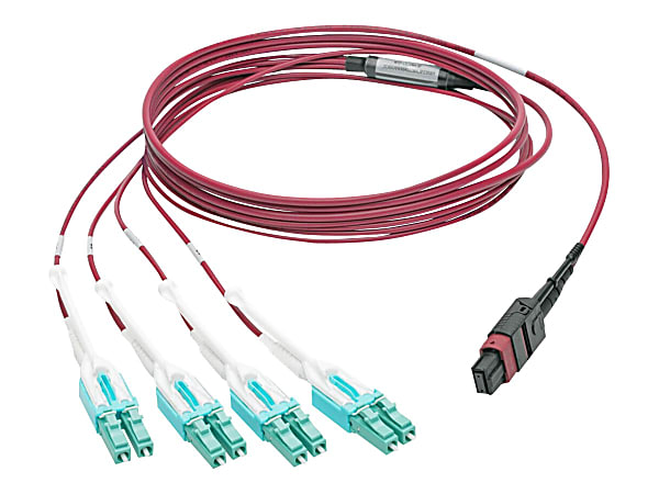 Eaton Tripp Lite Series 40G MTP/MPO to 4xLC Fan-Out OM4 Plenum-Rated Fiber Optic Cable, 40GBASE-SR4, Push/Pull Tabs, Magenta, 2 m - Patch cable - MTP/MPO multi-mode (M) to LC multi-mode (M) - 2 m - fiber optic - OM4 - plenum - magenta