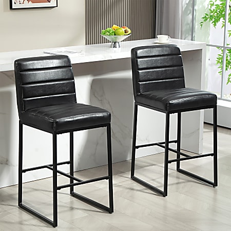Glamour Home Belisario Faux Leather Bar Stools With Backs, Black, Set Of 2 Stools