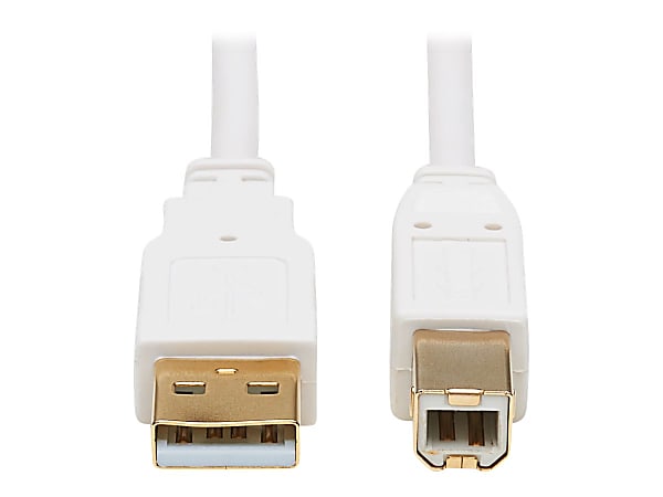 Tripp Lite Safe-IT USB-A to USB-B Antibacterial Cable M/M, USB 2.0, White, 6 ft. - First End: 1 x Type A Male USB - Second End: 1 x Type B Male USB - 480 Mbit/s - Shielding - Gold Plated Connector - Gold Plated Contact - VW-1 - 28 AWG - White