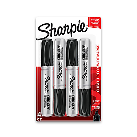 Sharpie® King-Size™ Permanent Markers, Black, Pack Of 4