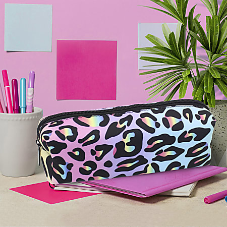Office Depot Brand Neoprene Pencil Pouch 3 x 8 14 Rainbow Leopard