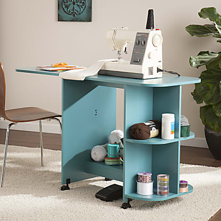 SEI Furniture Expandable Rolling Sewing TableCraft Station Turquoise -  Office Depot