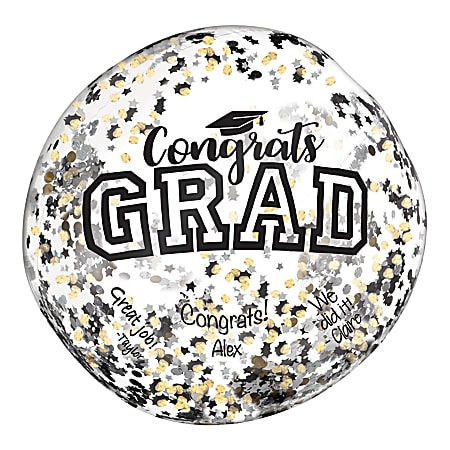 Amscan Graduation Inflatable Confetti Autograph Balls, 24", Clear, Pack Of 3 Autograph Balls