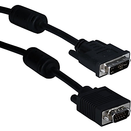 QVS DVI/VGA Cable - 6 ft DVI/VGA Video Cable for Monitor - First End: 1 x HD-15 Male VGA - Second End: 1 x DVI-I Male Video - Shielding - Gold Plated Contact - Black