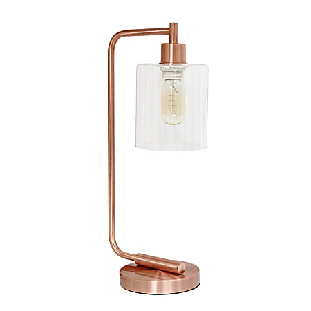 Lalia Home Modern Iron Desk Lamp, 19"H, Rose Gold/Clear