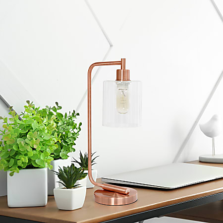 Lalia Home Modern Iron Desk Lamp 19 H Rose GoldClear Office Depot