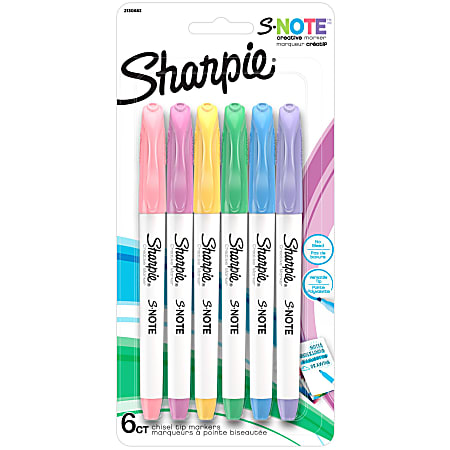 Sharpie® S-Note Highlighters, Chisel Tip, Assorted Ink, White Barrel, Pack Of 6 Highlighters