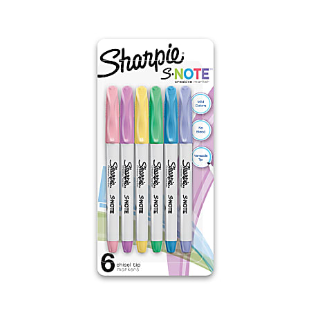 Sharpie S Note Highlighters Chisel Tip Assorted Ink White Barrel Pack Of 6  Highlighters - Office Depot