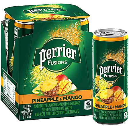 Perrier And Juice Drink, Pineapple And Mango, 8.45 Oz, Pack Of 4 Cans