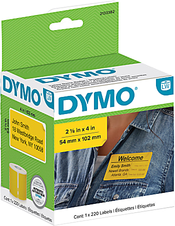Dymo® Label Writer Multi-Purpose Labels, 2-1/8" x 4", Yellow, 220 Labels Per Roll