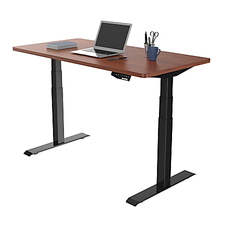 Loctek Electric Height-Adjustable Stand-Up Desk With Anti-Collision Safety Feature, Black/Mahogany