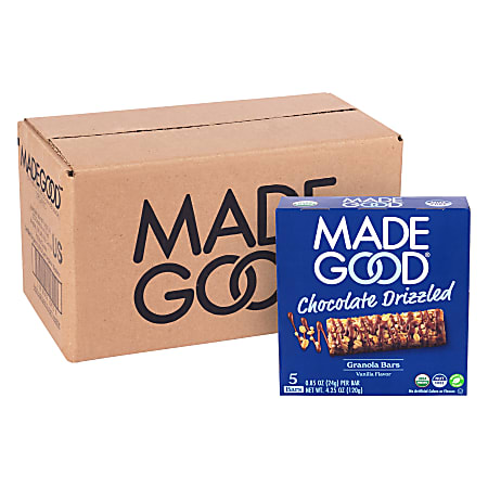 Made Good Madegood Chocolate Drizzled Granola Bars, Vanilla, 0.85 Oz, 5 Bars Per Box, Pack Of 6 Boxes