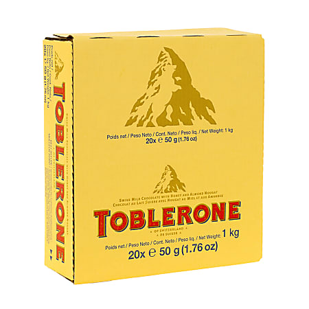 Toblerone Milk Chocolate Bars, 1.76 Oz, Pack Of 24 Bars