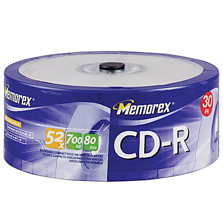Memorex™ CD-R Recordable Media Spindle, 700MB/80 Minutes, Pack Of 30