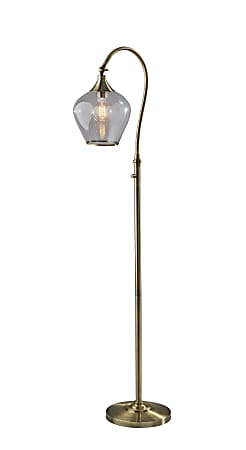 Adesso® Bradford Floor Lamp, 59”H, Clear Shade/Antique Brass Base